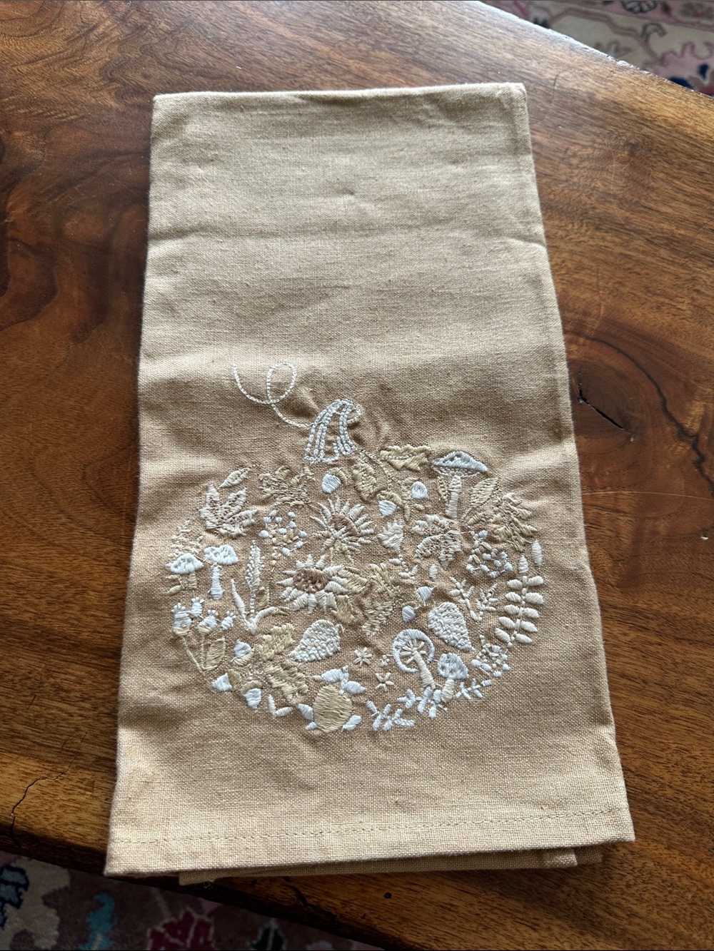 Pumpkin embroidered tea towel